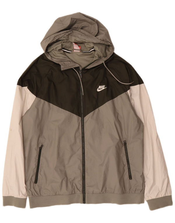 Nike Mens Hooded Tracksuit Top Jacket 2XL Grey Colourblock Polyester