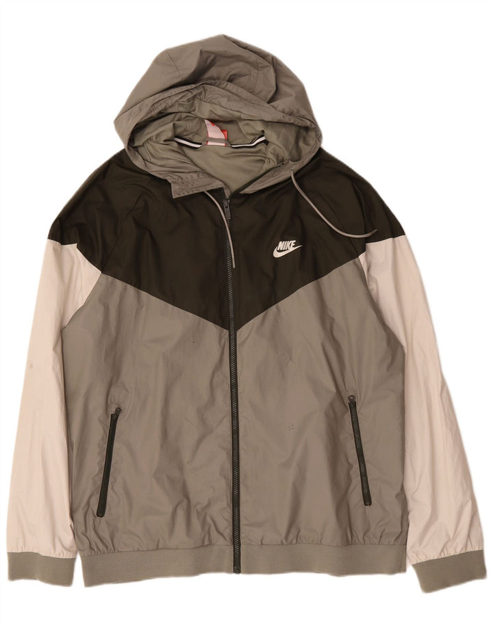 Nike Mens Hooded Tracksuit Top Jacket 2XL Grey Colourblock Polyester