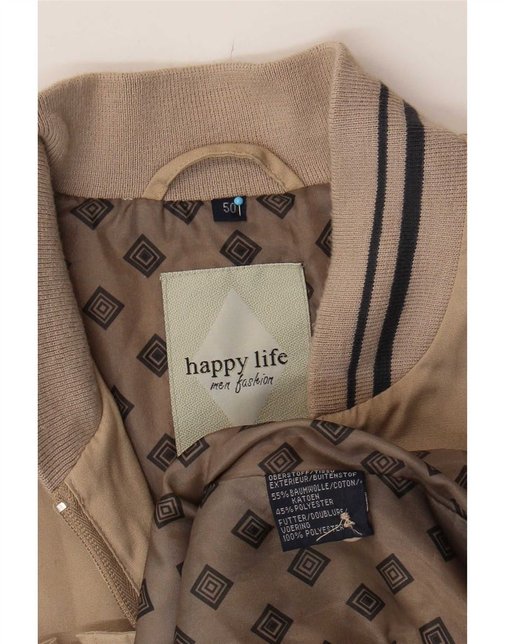 Happy Life Mens Bomber Jacket IT 50 Large Beige Cotton