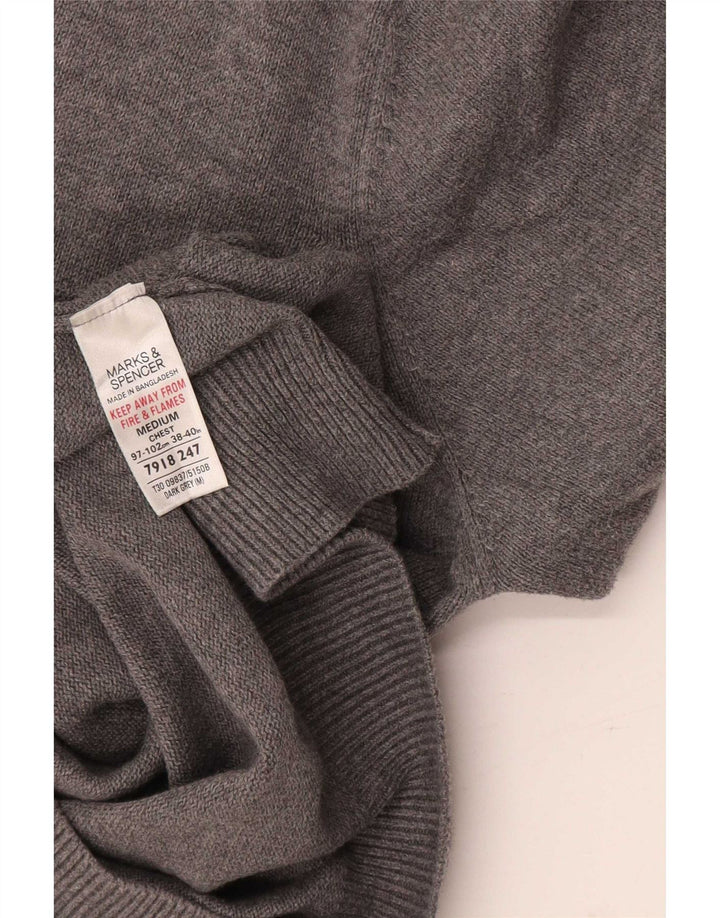 Marks & Spencer Mens Blue Harbour V-Neck Jumper Sweater Medium Grey Cotton