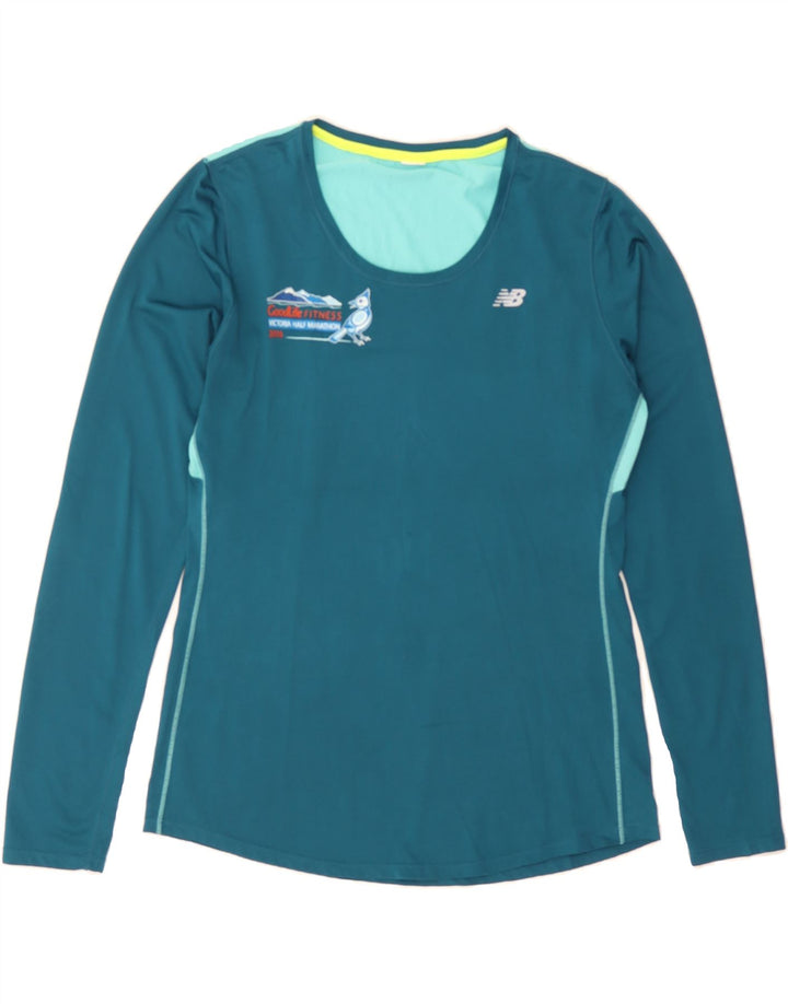 NEW BALANCE Womens Graphic Top Long Sleeve UK 12 Medium Blue Colourblock Vintage New Balance and Second-Hand New Balance from Messina Hembry 