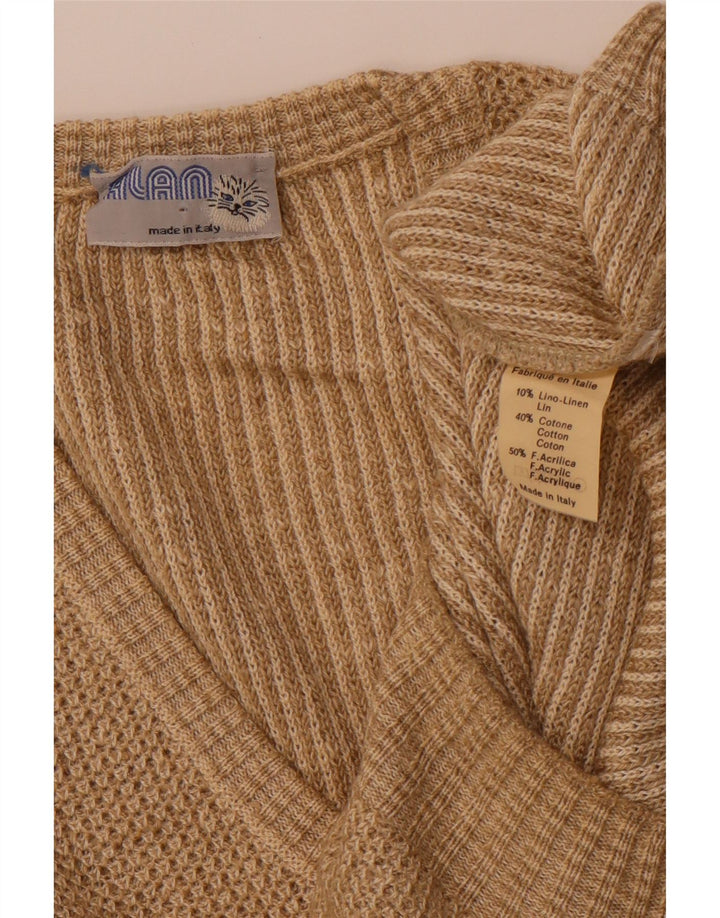 VINTAGE Mens Vest Tank Top Medium Beige Linen