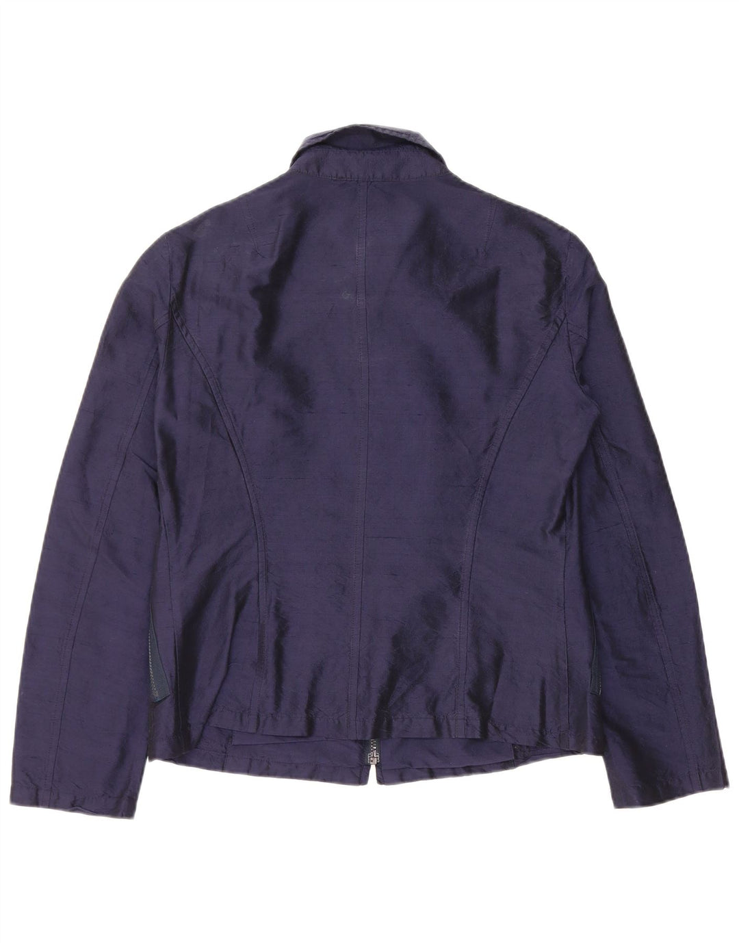 Alberto Biani Womens Bomber Jacket IT 46 Large Navy Blue Silk