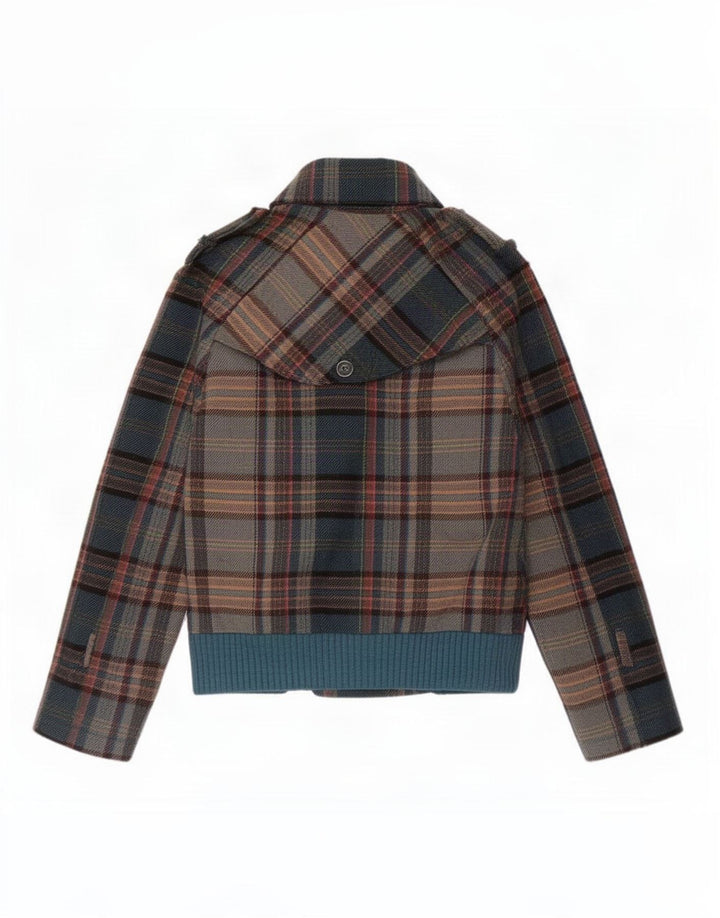 Benetton Womens Military Bomber Jacket IT 46 Large Green Check Wool