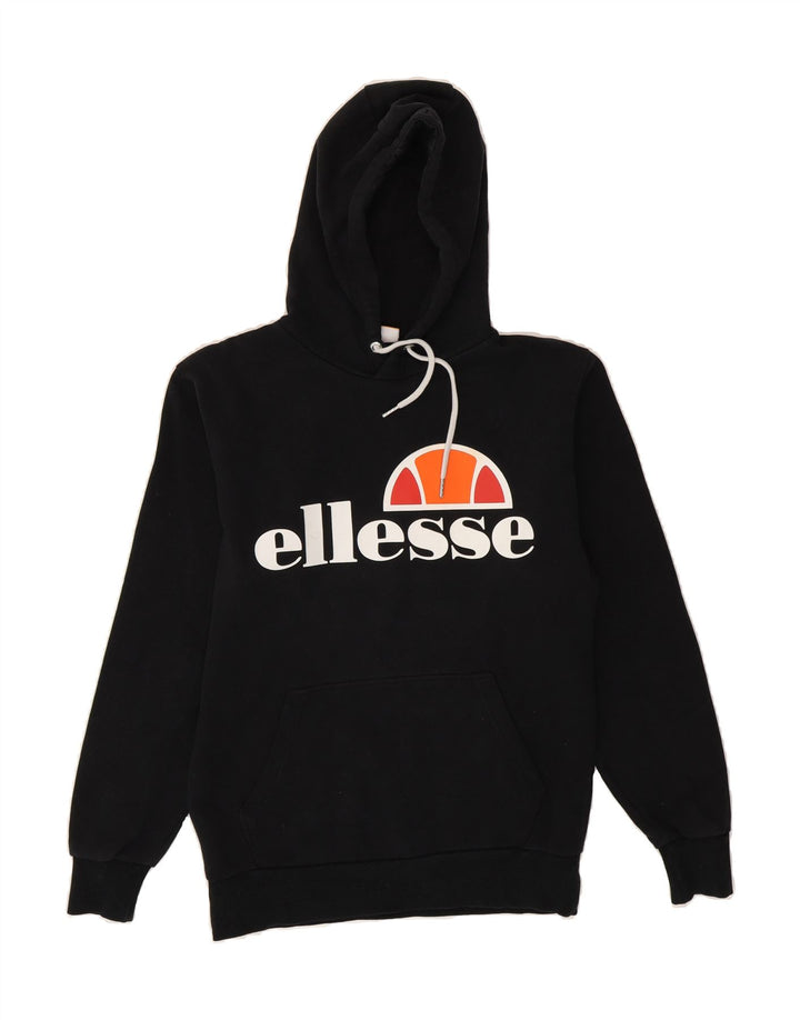 ELLESSE Mens Graphic Hoodie Jumper Small Black Cotton Vintage Ellesse and Second-Hand Ellesse from Messina Hembry 