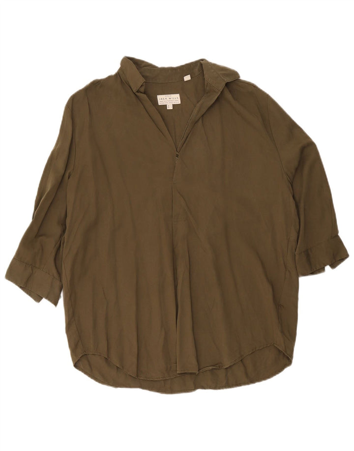 Jack Wills Womens 3/4 Sleeve Oversized Pullover Shirt UK 6 XS Khaki Lyocell
