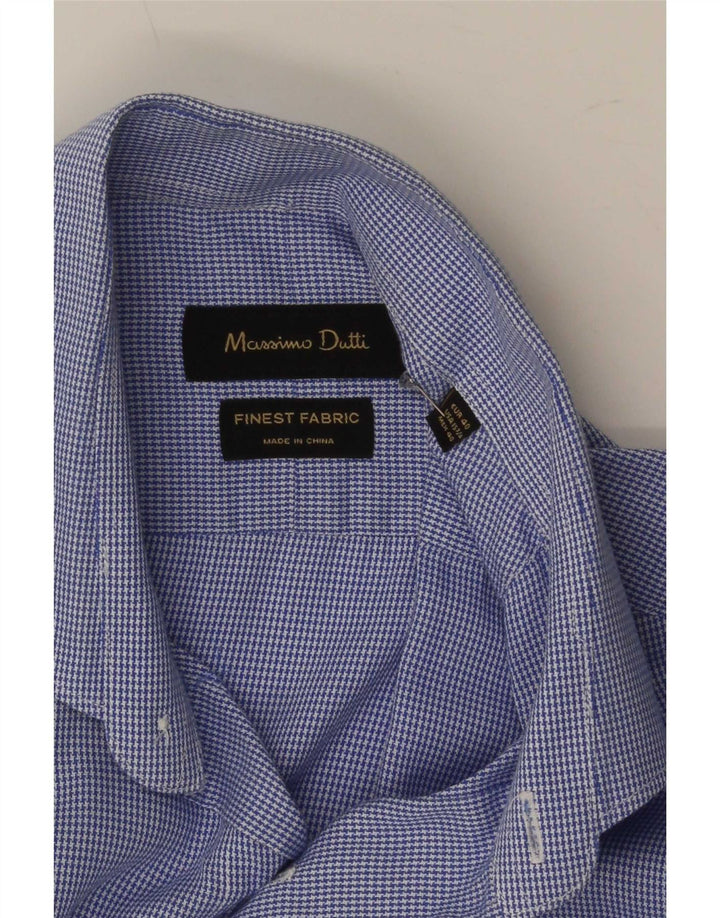 Massimo Dutti Mens Shirt Size 40 Medium Blue Houndstooth