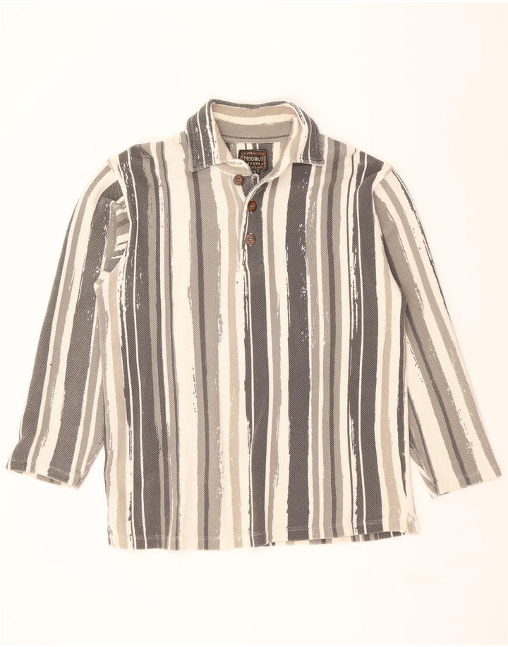 VINTAGE Mens Pullover Shirt Small Grey Striped Cotton Vintage Vintage and Second-Hand Vintage from Messina Hembry 