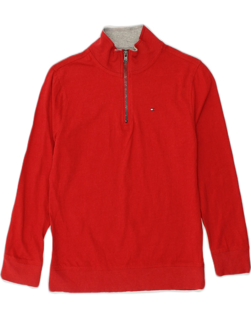 TOMMY HILFIGER Boys Zip Neck Sweatshirt Jumper 12-13 Years Medium Red | Vintage Tommy Hilfiger | Thrift | Second-Hand Tommy Hilfiger | Used Clothing | Messina Hembry 