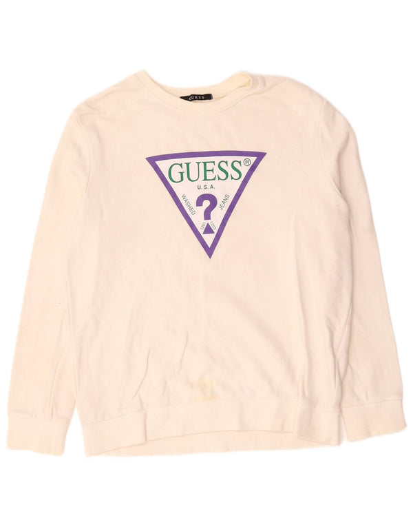 Guess Womens Graphic Sweatshirt Jumper UK 14 Medium Off White Cotton
