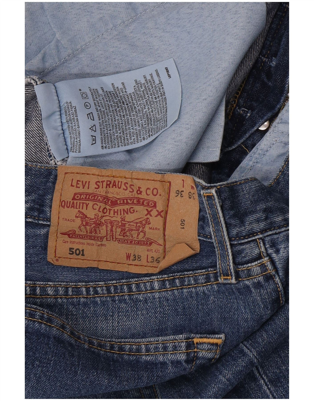 Levi's Mens 501 Straight Jeans W38 L30 Blue Cotton