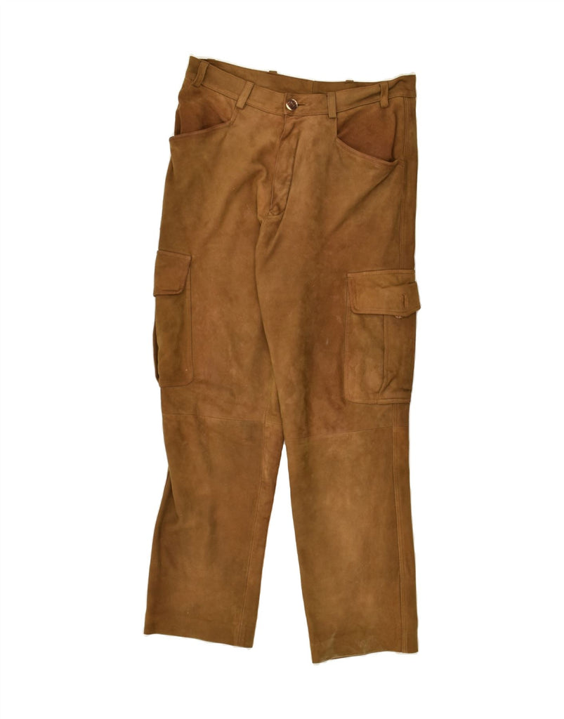 VINTAGE Mens Straight Cargo Trousers IT 48 Medium W30 L29 Brown Leather Vintage Vintage and Second-Hand Vintage from Messina Hembry 