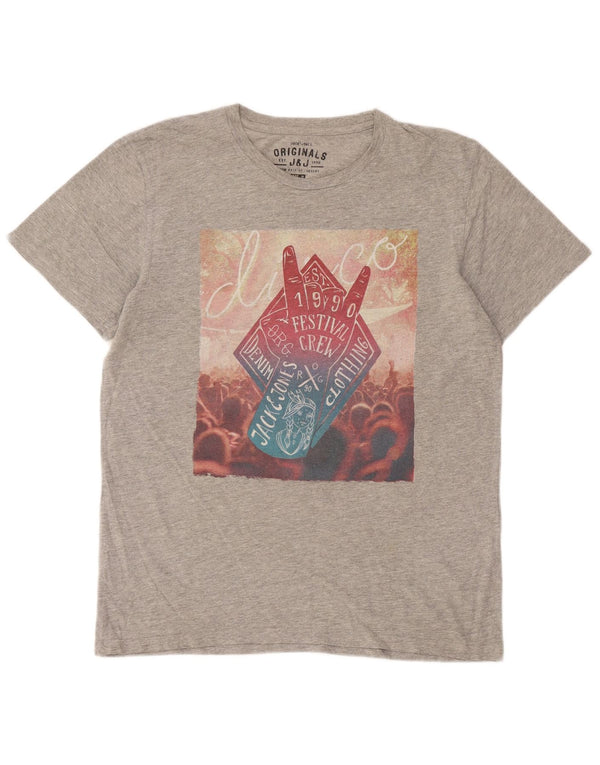 Jack & Jones Mens Graphic T-Shirt Top Medium Grey