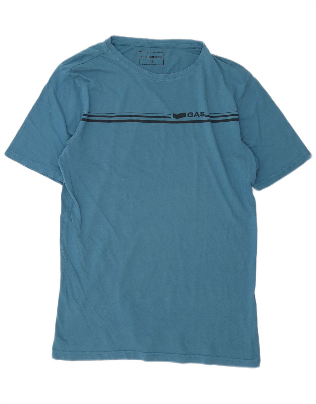 Gas Mens T-Shirt Top XL Blue Striped Cotton
