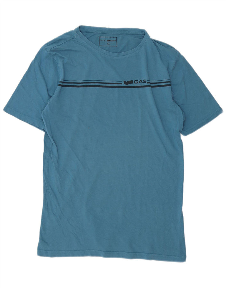Gas Mens T-Shirt Top XL Blue Striped Cotton
