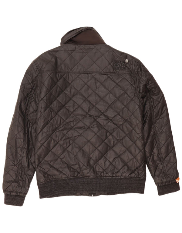 Superdry Mens Quilted Bomber Jacket UK 42 XL Black Cotton