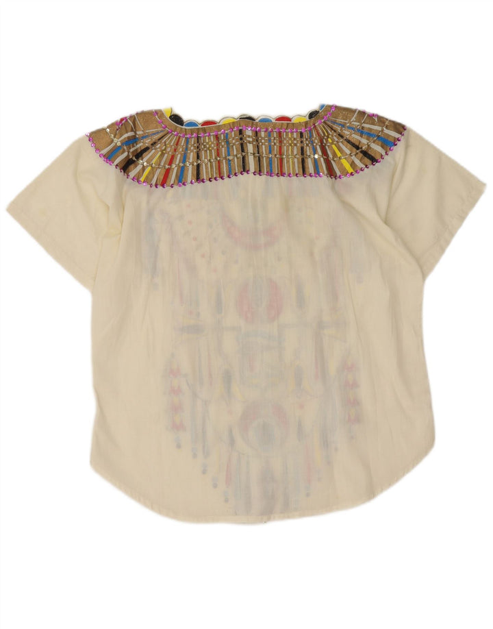 Vintage Womens Abstract Pattern Blouse Top UK 14 Medium White Ethnic