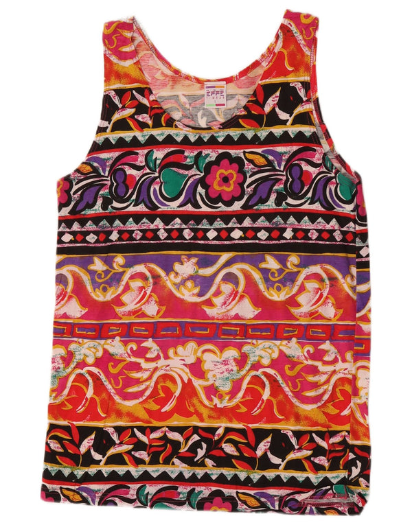 Vintage Womens Vest Top UK 14 Large Multicoloured Floral Cotton Retro