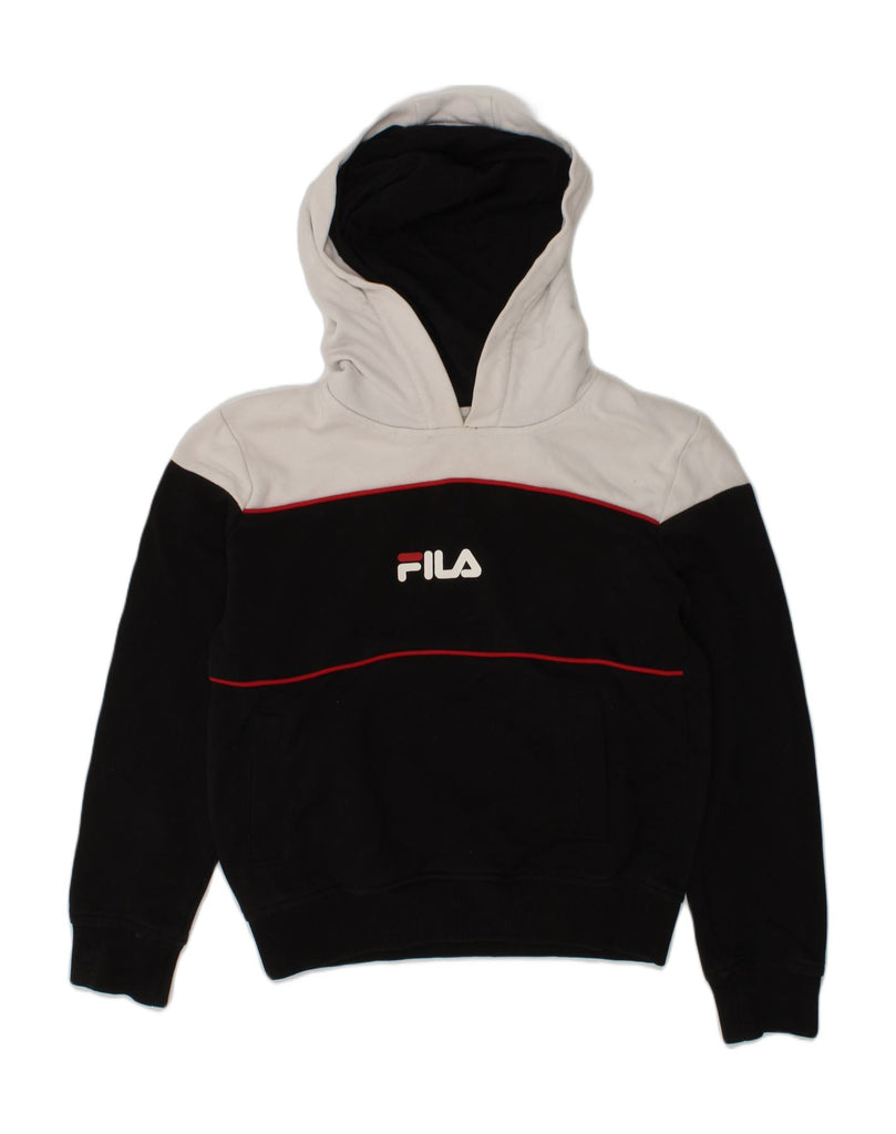 FILA Boys Hoodie Jumper 5-6 Years Black Colourblock Cotton | Vintage Fila | Thrift | Second-Hand Fila | Used Clothing | Messina Hembry 