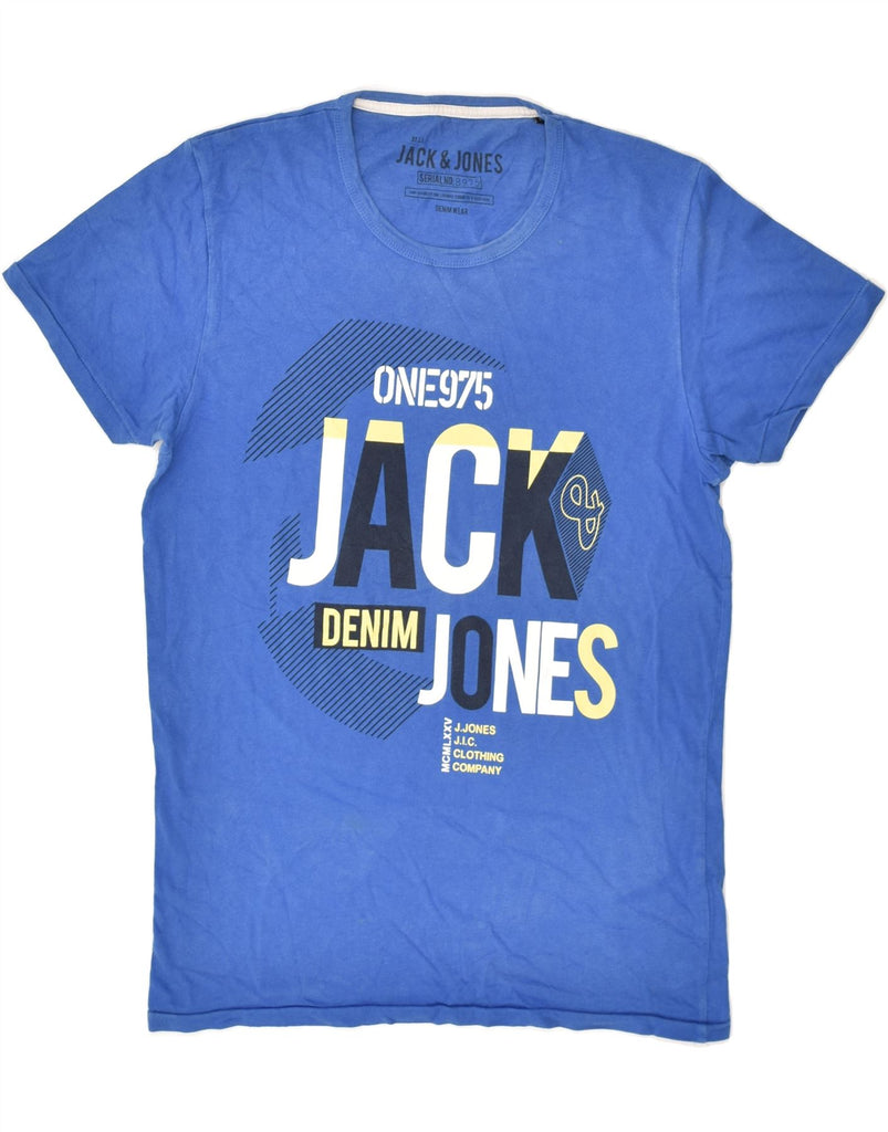 JACK & JONES Mens Slim Graphic T-Shirt Top Large Blue Cotton | Vintage Jack & Jones | Thrift | Second-Hand Jack & Jones | Used Clothing | Messina Hembry 