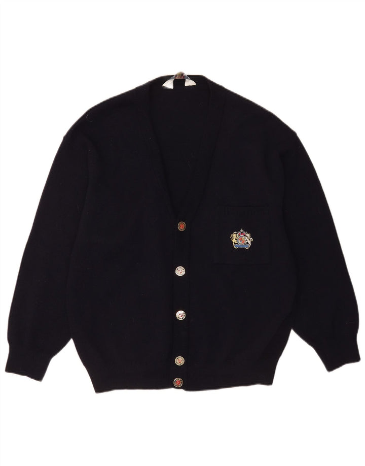 DALMINE Mens Cardigan Sweater IT 50 Medium Navy Blue Virgin Wool