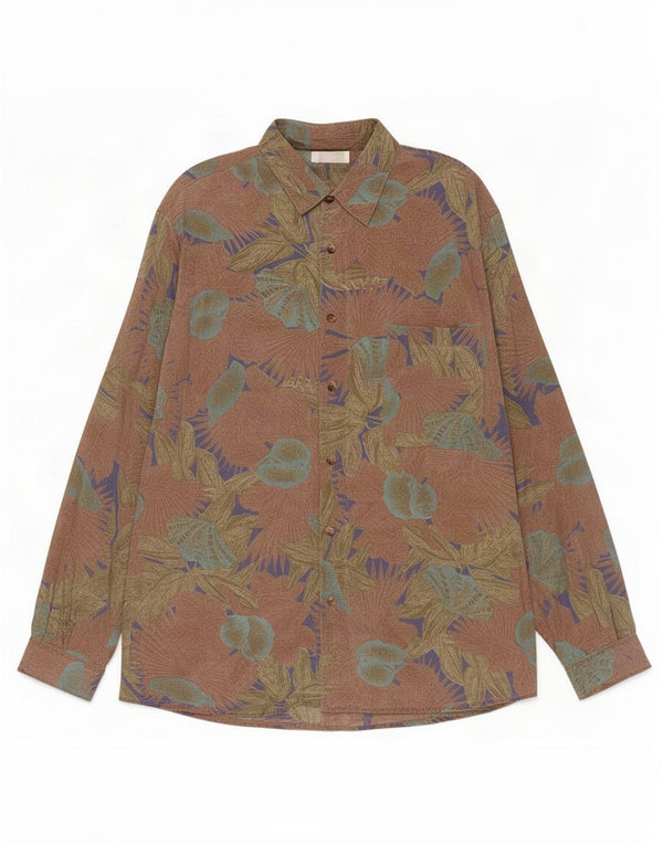 Vintage Mens Shirt Large Brown Floral Viscose