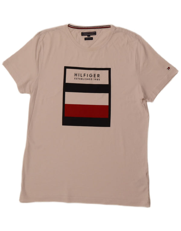 TOMMY HILFIGER Mens Graphic T-Shirt Top Large White Cotton