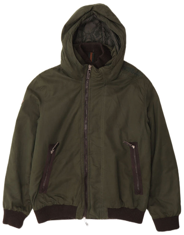 Superdry Mens Graphic Hooded Bomber Jacket UK 46 3XL Khaki Colourblock