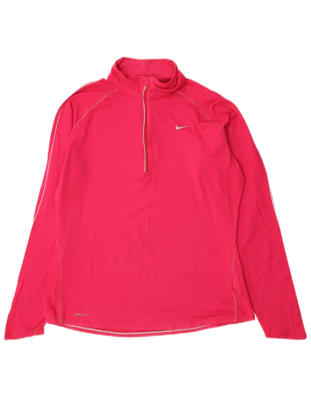 Nike Womens Dri Fit Zip Neck Pullover Tracksuit Top UK 16 Large Pink Nylon