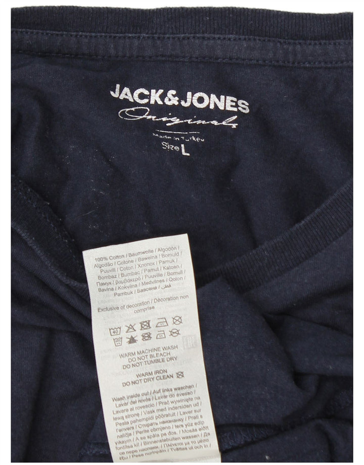 Jack & Jones Mens Graphic Top Long Sleeve Large Navy Blue Cotton