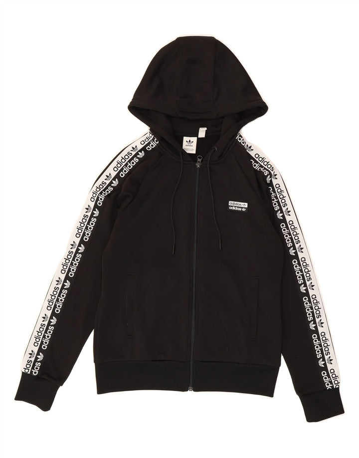 ADIDAS Womens Graphic Zip Hoodie Sweater UK 14 Medium  Black Polyester Vintage Adidas and Second-Hand Adidas from Messina Hembry 