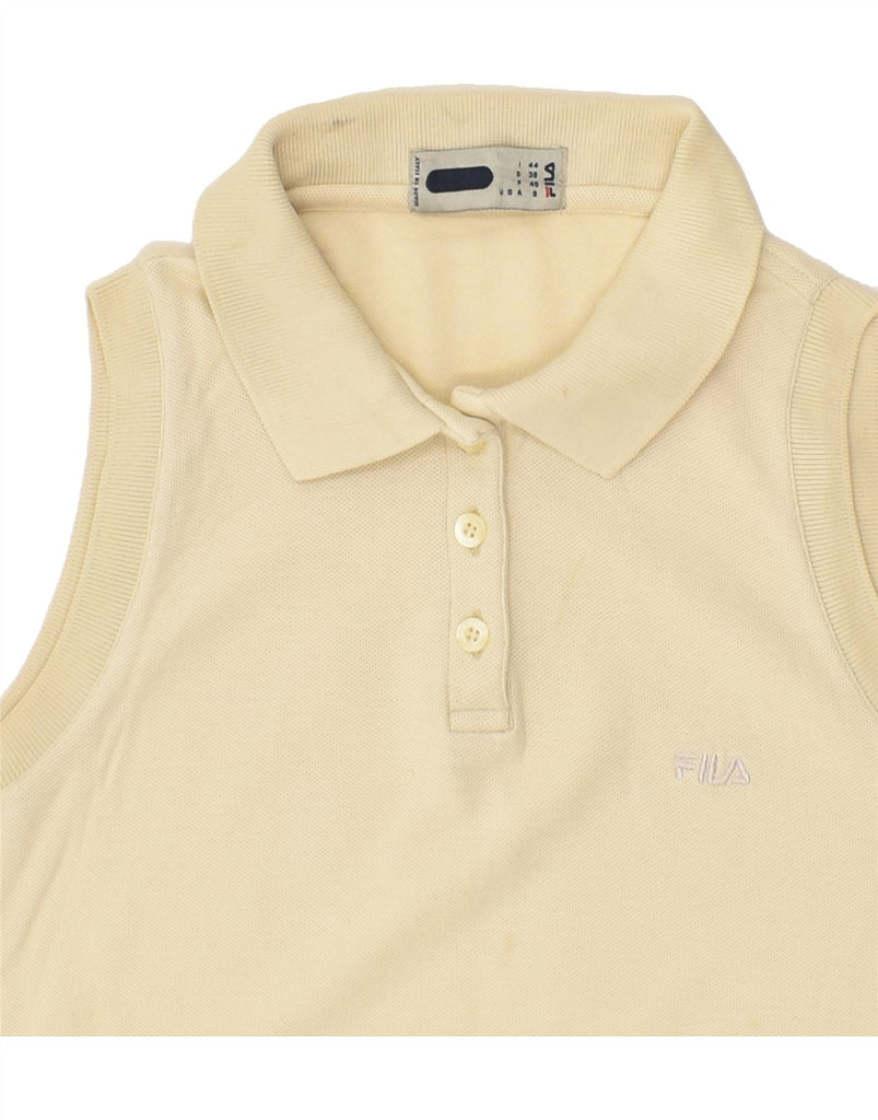 FILA Womens Sleeveless Polo Shirt IT 44 Medium Beige | Vintage Fila | Thrift | Second-Hand Fila | Used Clothing | Messina Hembry 