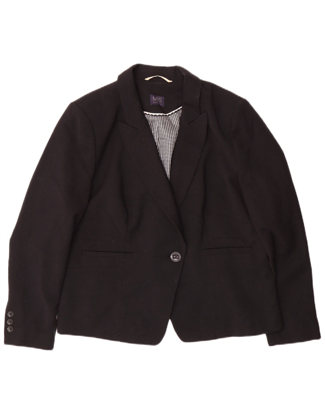 Marks & Spencer Womens 1 Button Blazer Jacket UK 20 2XL Black Polyester