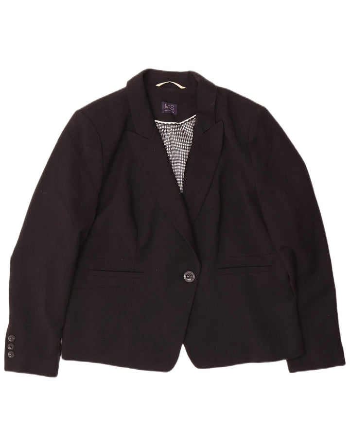 Marks & Spencer Womens 1 Button Blazer Jacket UK 20 2XL Black Polyester
