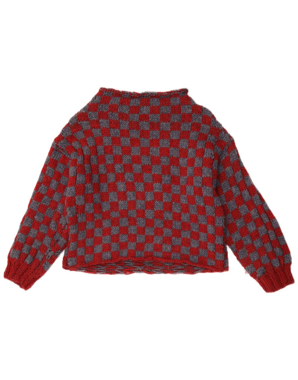 Vintage Womens Boat Neck Jumper Sweater UK 14 Medium Burgundy Geometric