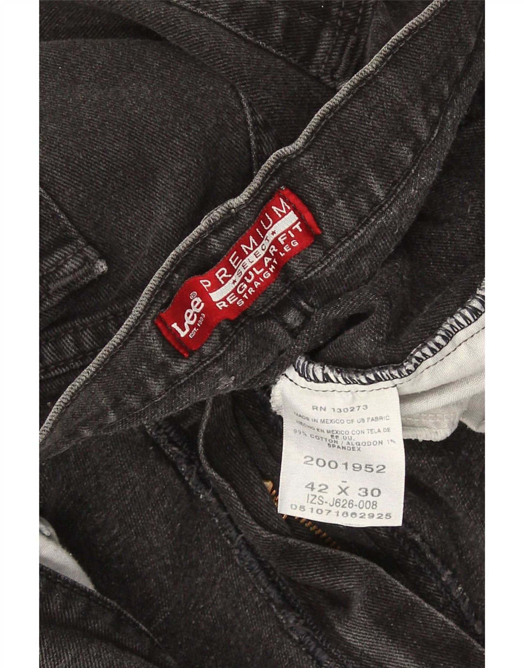 Lee Mens Regular Fit Straight Jeans W42 L30 Black Cotton