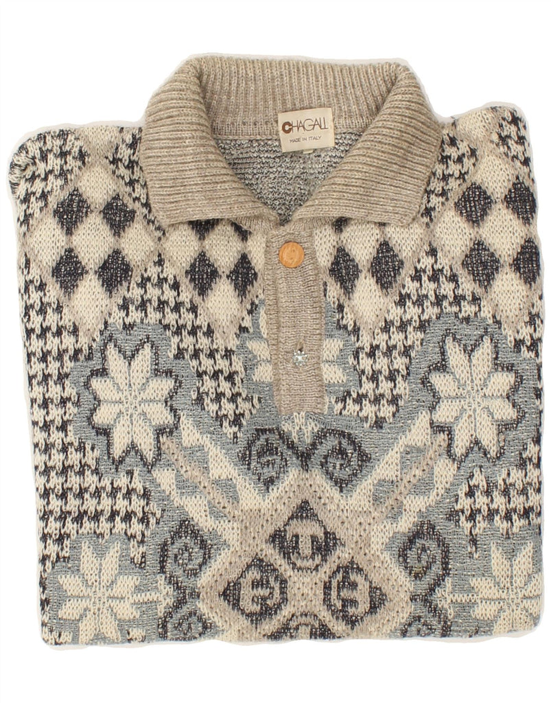 CHAGALL Mens Polo Neck Jumper Sweater Medium Beige Fair Isle | Vintage Chagall | Thrift | Second-Hand Chagall | Used Clothing | Messina Hembry 