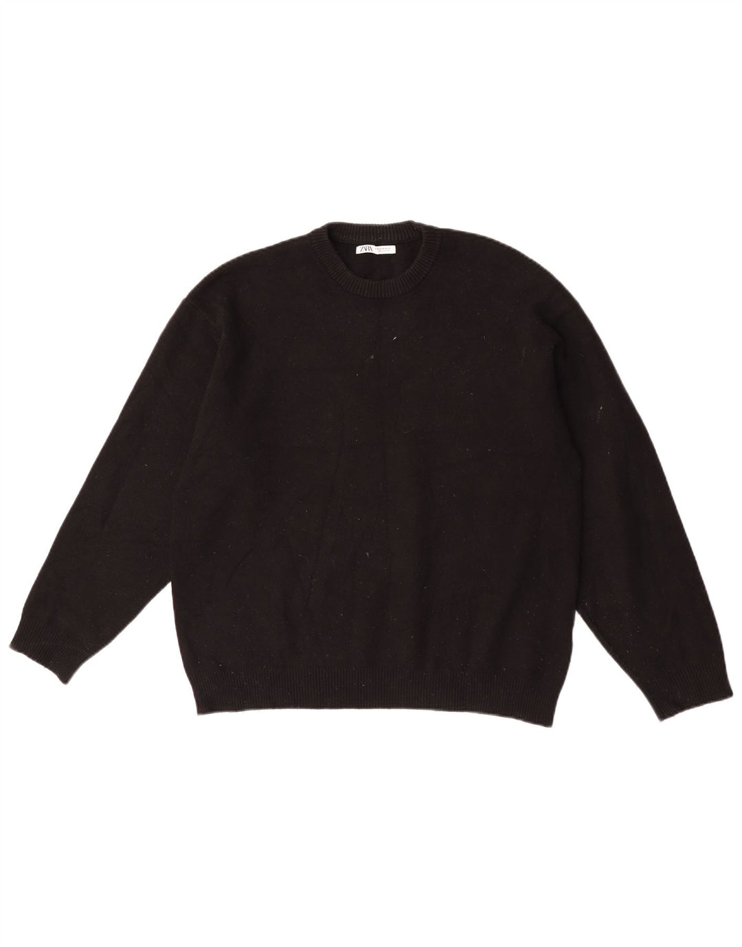 Zara Mens Crew Neck Jumper Sweater Medium Black Viscose