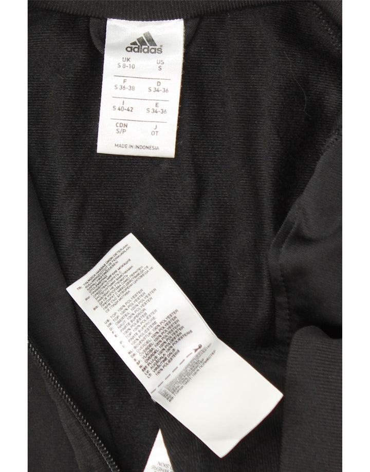 Adidas Womens Graphic Tracksuit Top Jacket UK 8/10 Small Black Polyester