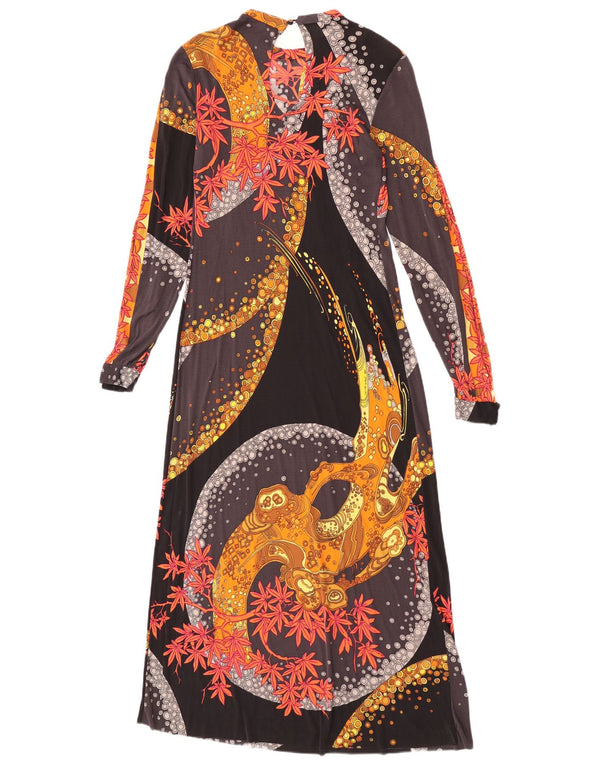 Vintage Womens Graphic Long Sleeve Maxi Dress UK 8 Small Black Floral