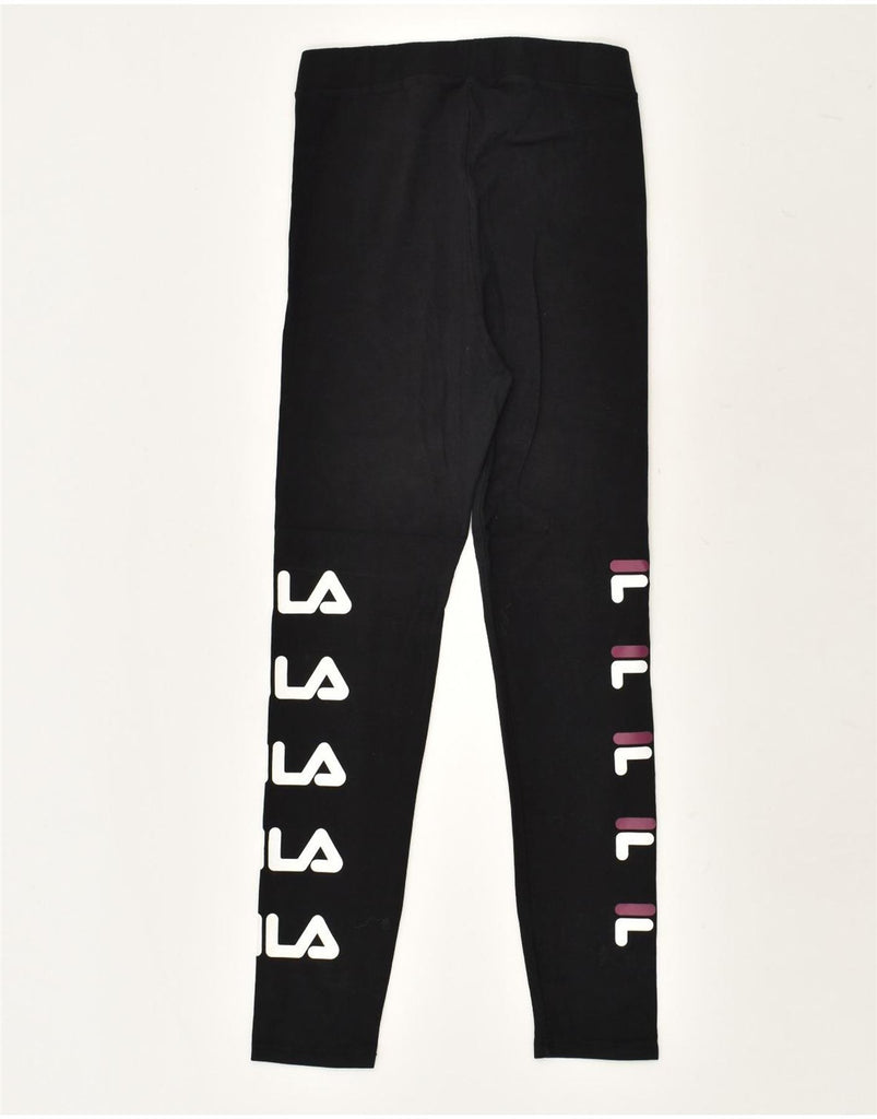 FILA Womens Graphic Leggings UK 10 Small Black Cotton | Vintage Fila | Thrift | Second-Hand Fila | Used Clothing | Messina Hembry 