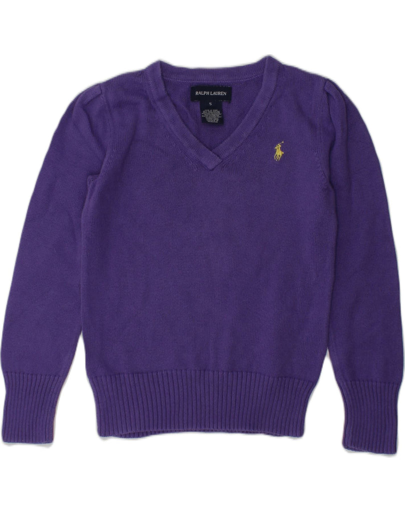 RALPH LAUREN Girls V-Neck Jumper Sweater 4-5 Years Purple Cotton | Vintage Ralph Lauren | Thrift | Second-Hand Ralph Lauren | Used Clothing | Messina Hembry 