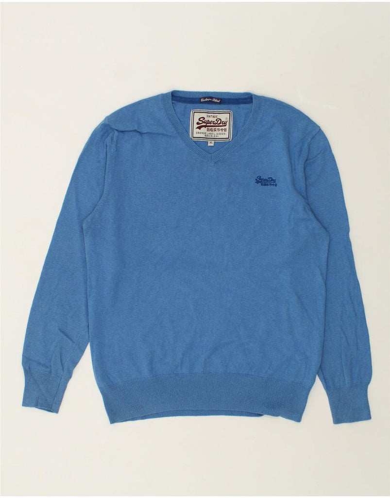 SUPERDRY Mens V-Neck Jumper Sweater XL Blue Cotton | Vintage Superdry | Thrift | Second-Hand Superdry | Used Clothing | Messina Hembry 