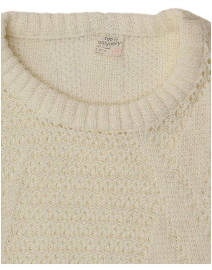 VINTAGE Womens Crew Neck Jumper Sweater IT 44 Medium Off White Acrylic