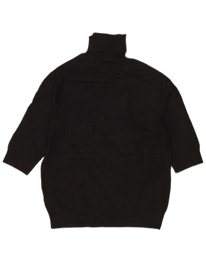 ZARA Womens 3/4 Sleeve Roll Neck Jumper Sweater UK 12 Medium Black Viscose