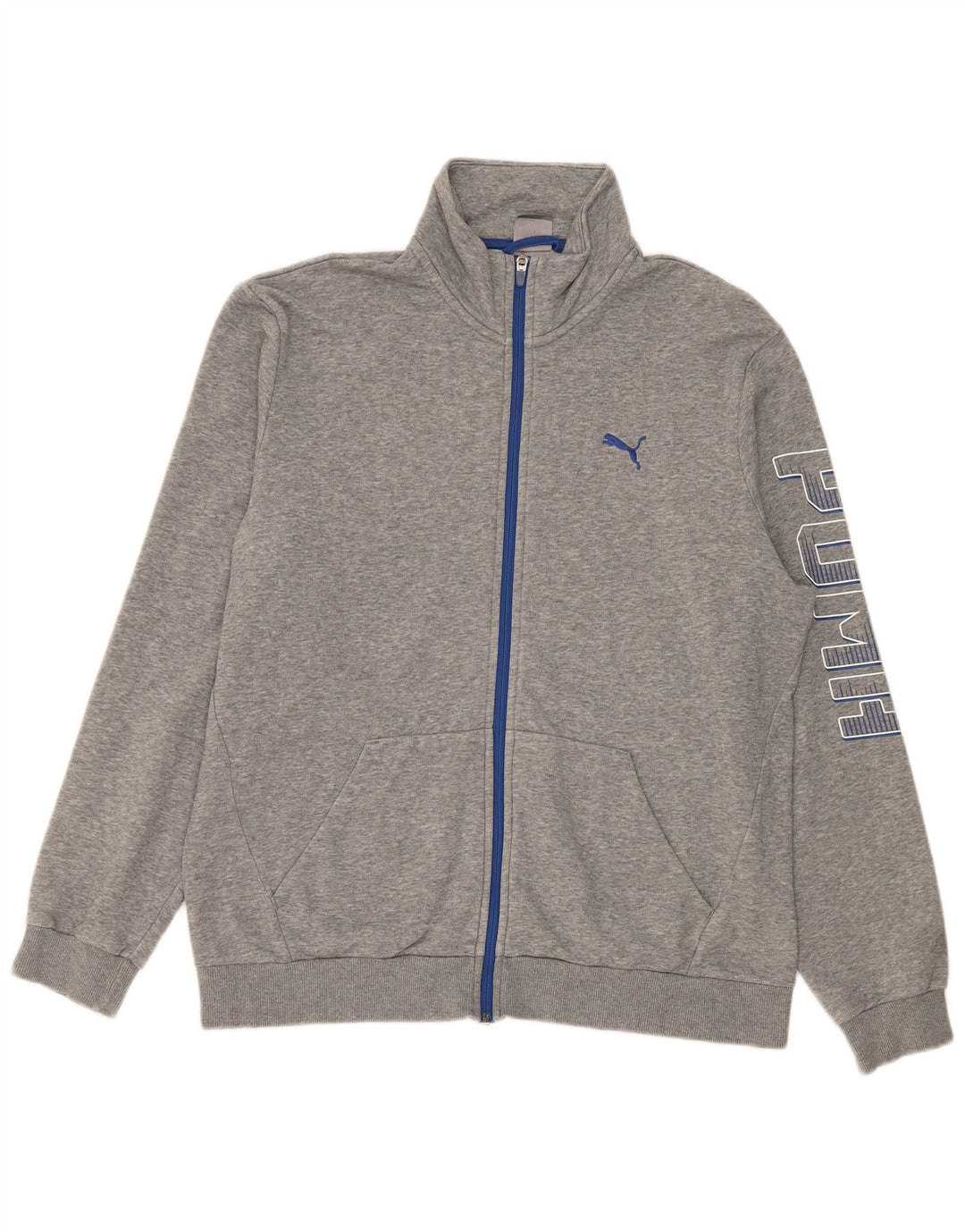 Puma Mens Graphic Tracksuit Top Jacket Large Grey Flecked Cotton