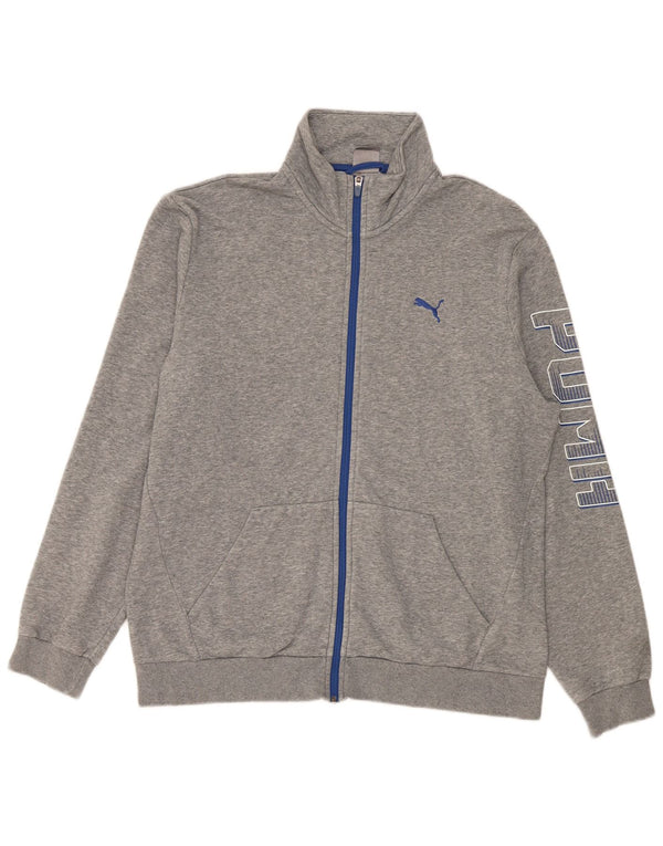 Puma Mens Graphic Tracksuit Top Jacket Large Grey Flecked Cotton