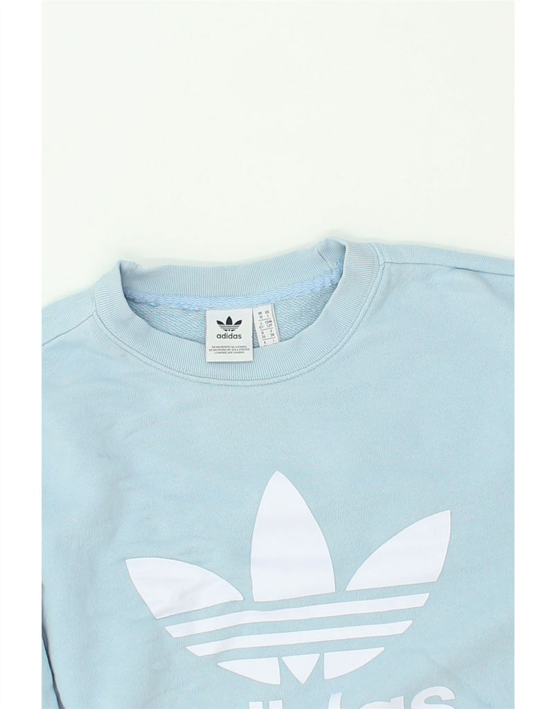 ADIDAS Womens Graphic Sweatshirt Jumper UK 10 Small Blue Cotton | Vintage Adidas | Thrift | Second-Hand Adidas | Used Clothing | Messina Hembry 