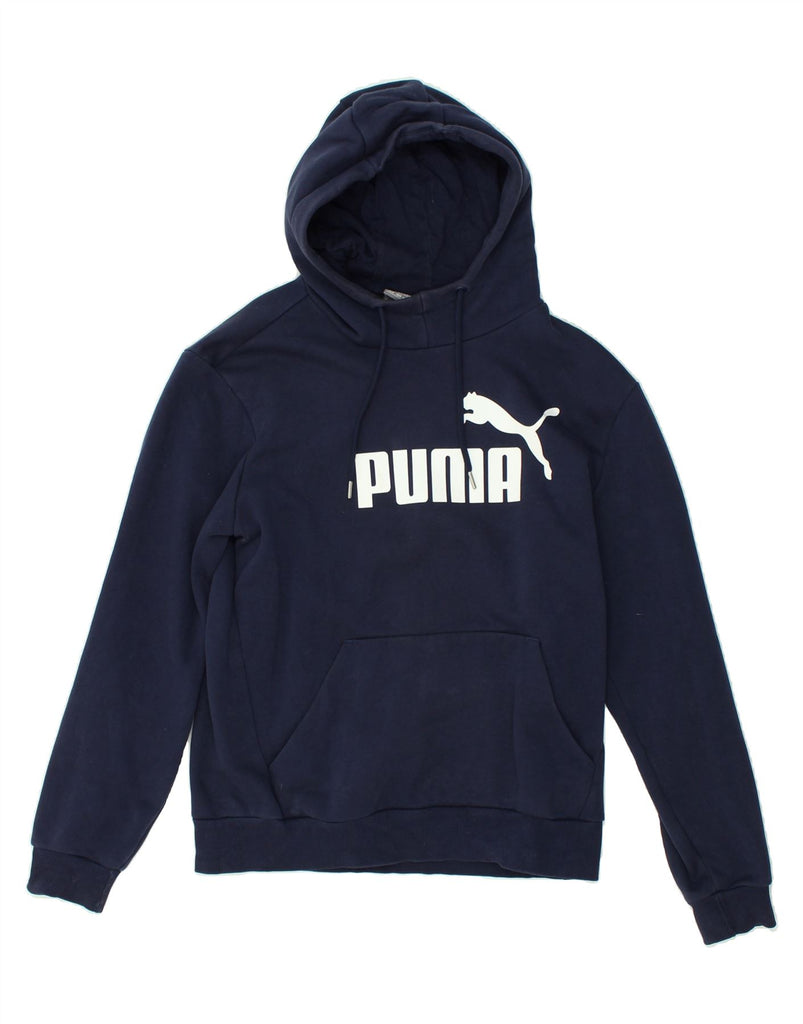 PUMA Mens Graphic Hoodie Jumper Medium Navy Blue Cotton | Vintage Puma | Thrift | Second-Hand Puma | Used Clothing | Messina Hembry 