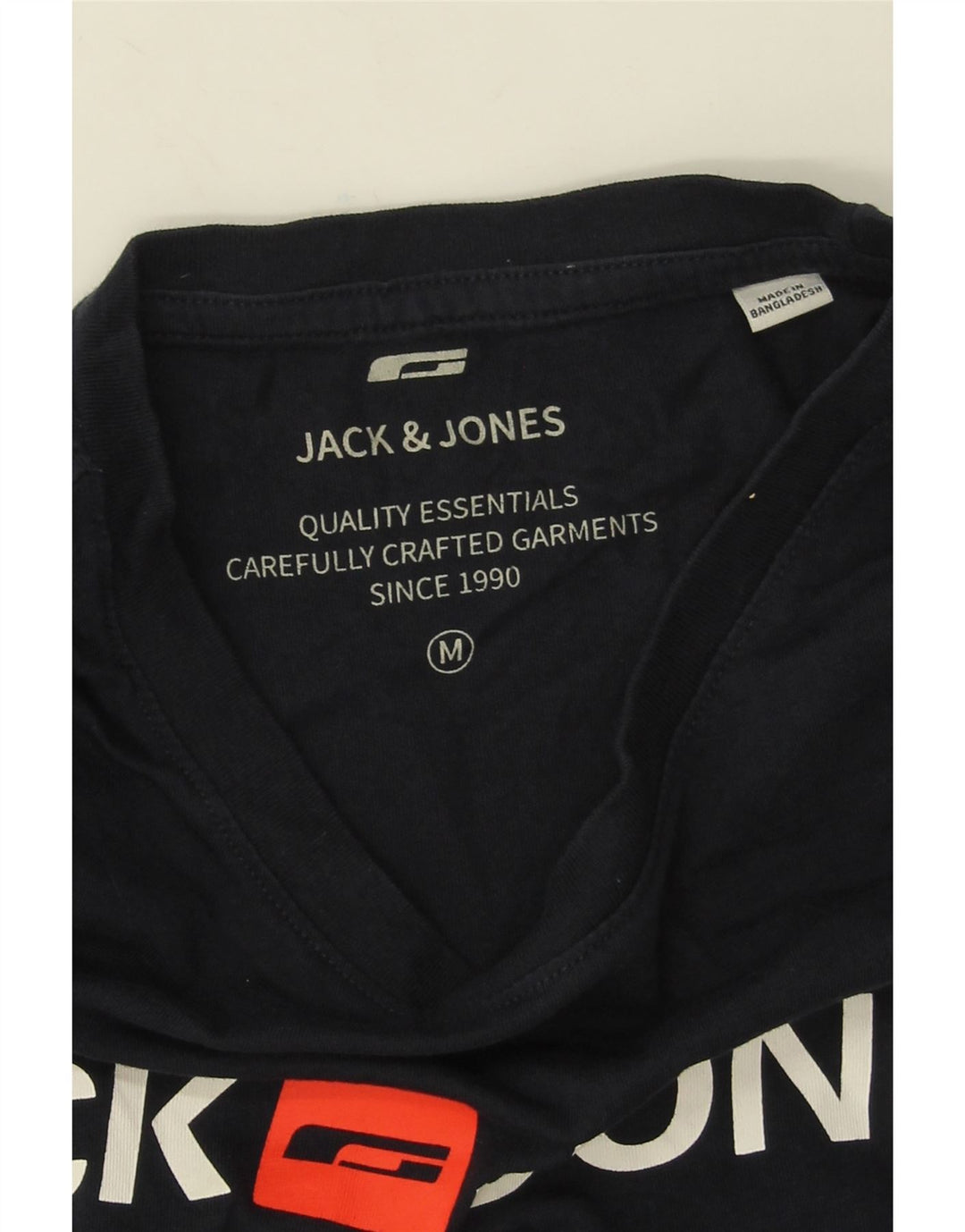 Jack & Jones Mens Graphic T-Shirt Top Medium Navy Blue Cotton
